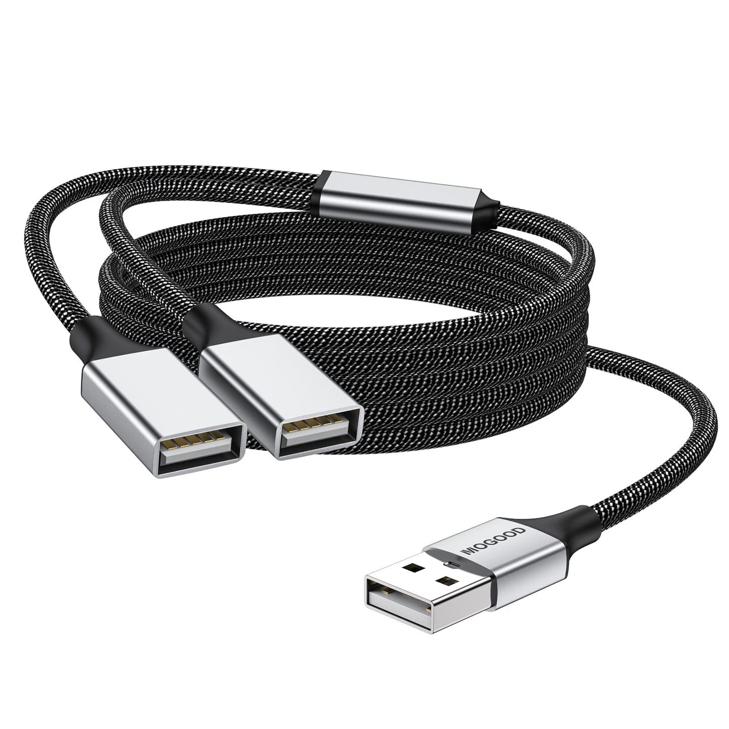 MOGOOD Dual USB 2.0 Power Cord Extension - USB A Splitter for Laptop/Mac/Car