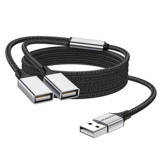 MOGOOD Dual USB 2.0 Power Cord Extension - USB A Splitter for Laptop/Mac/Car