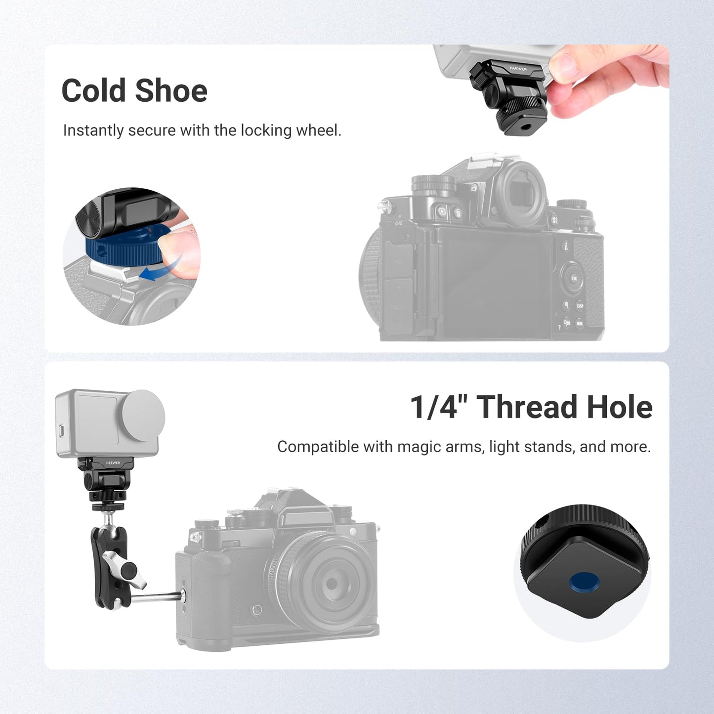 NEEWER Magnetic Quick Release Mount Compatible with DJI Osmo Action 6 Only, Action Camera Accessories with Universal Cold Shoe Adapter & 1/4" Thread