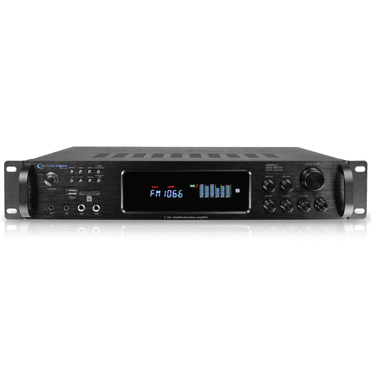Technical Pro 1500 Watt Multi-Channel Bluetooth Home Stereo Digital Hybrid Amplifier with USB and SD Inputs, 2 Mic Inputs, AM/FM Digital Tuner