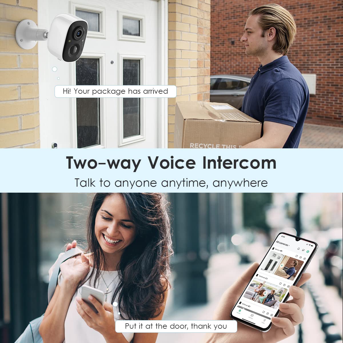 GMK Security Cameras Wireless Outdoor, 2K Color Night Vision AI Motion Detection 2-Way Talk Battery Powered WiFi Home Indoor Camera IP65 Weatherproof