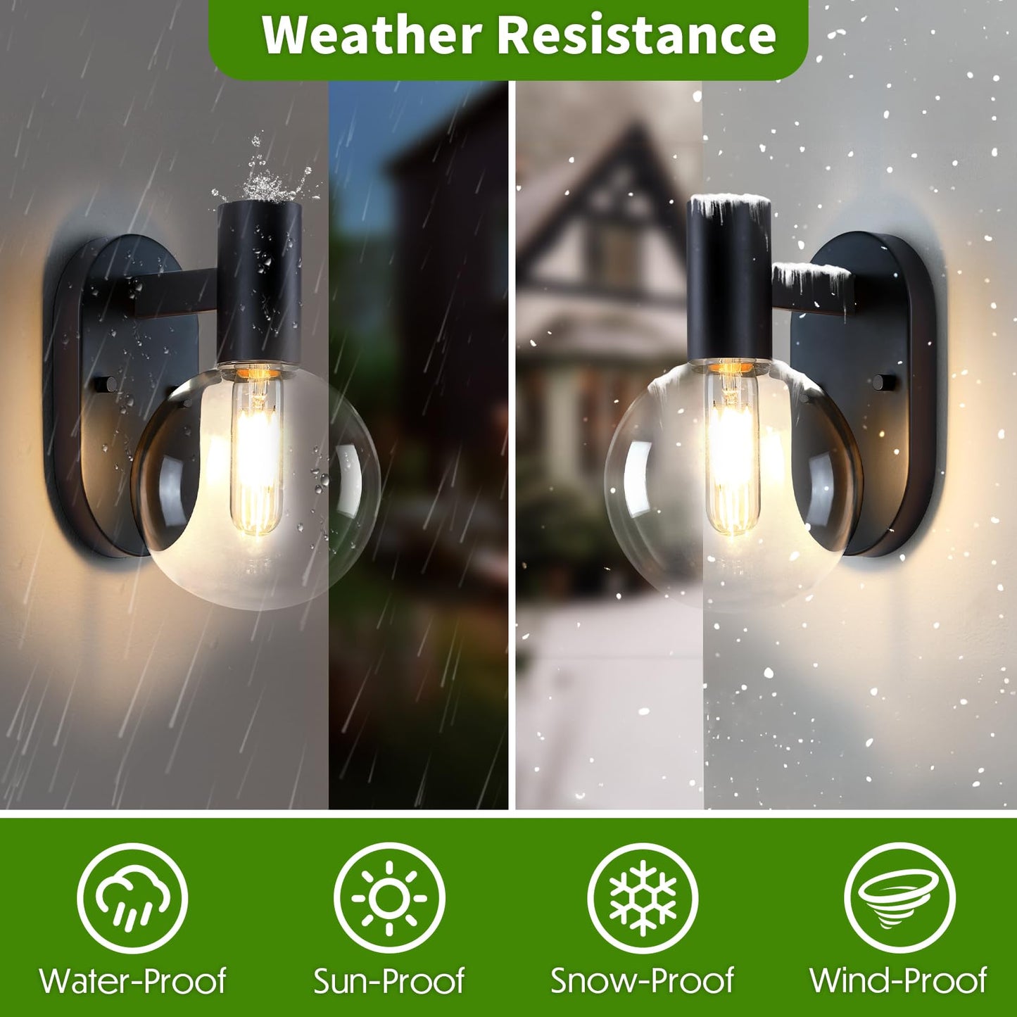 Caisens Outdoor Wall Light Fixture, Indoor Outdoor Wall Sconce, Waterproof Outdoor Porch Light, Black Vanity Light Fixture with Clear Globe Glass