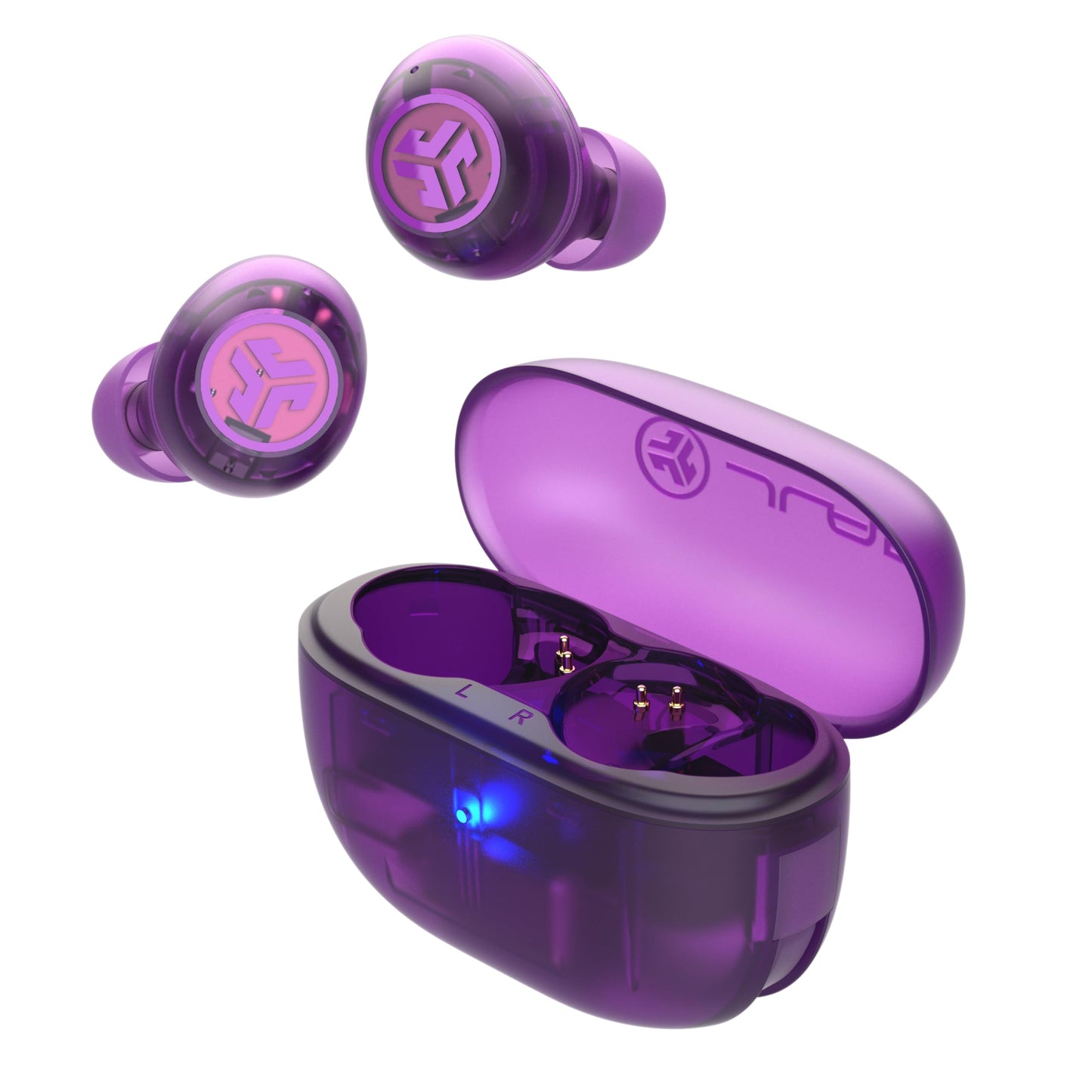 JLab Go Pop ANC, True Wireless Earbuds, Active Noise Cancelling, Transparent Purple