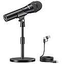 FIFINE USB/XLR Dynamic Microphone for Podcast Recording, Studio Handheld Mic Set with Desktop Stand for Vocal, Voice Over, Streaming, Black-AmpliTank