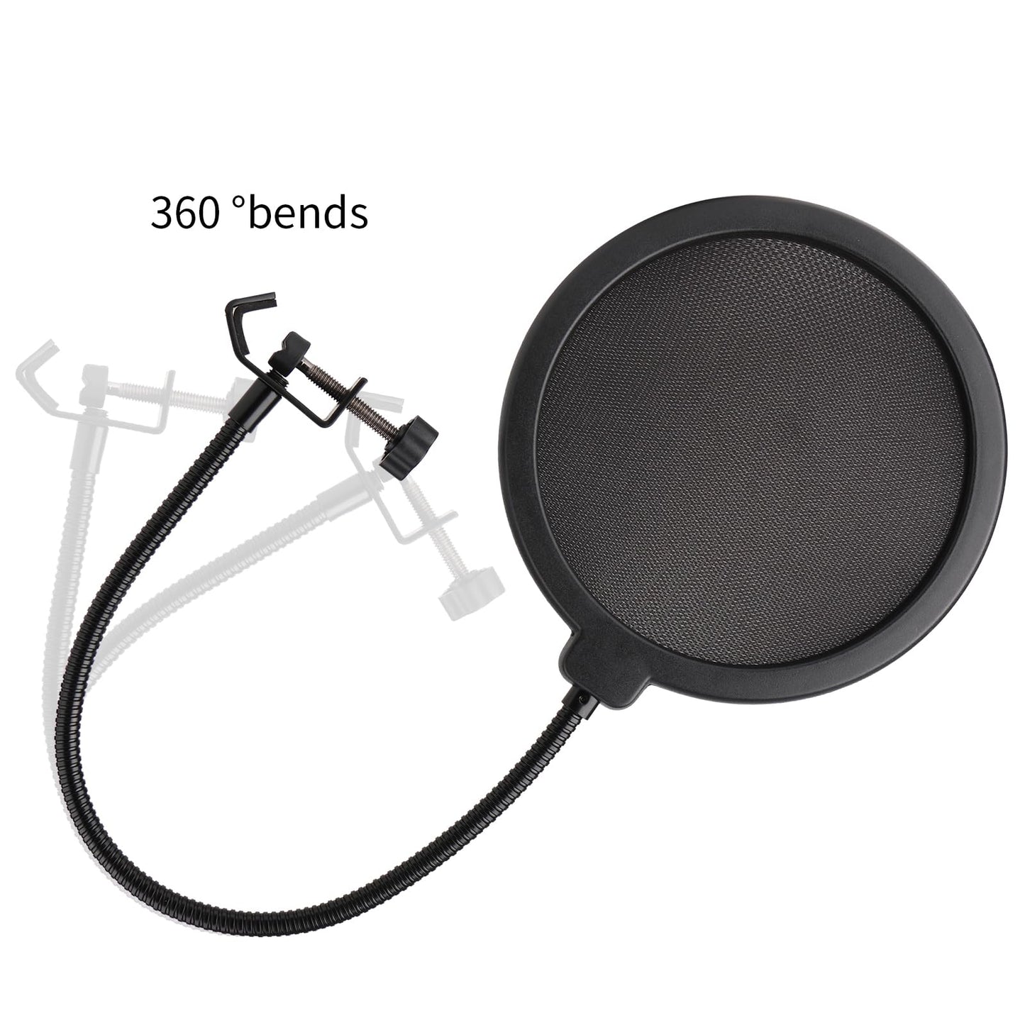 Professional Microphone Pop Filter Shield,Mic Wind Mask Shield Screen with Blue Yeti and Any Other Microphone, Dual Layered Wind Pop Screen With A