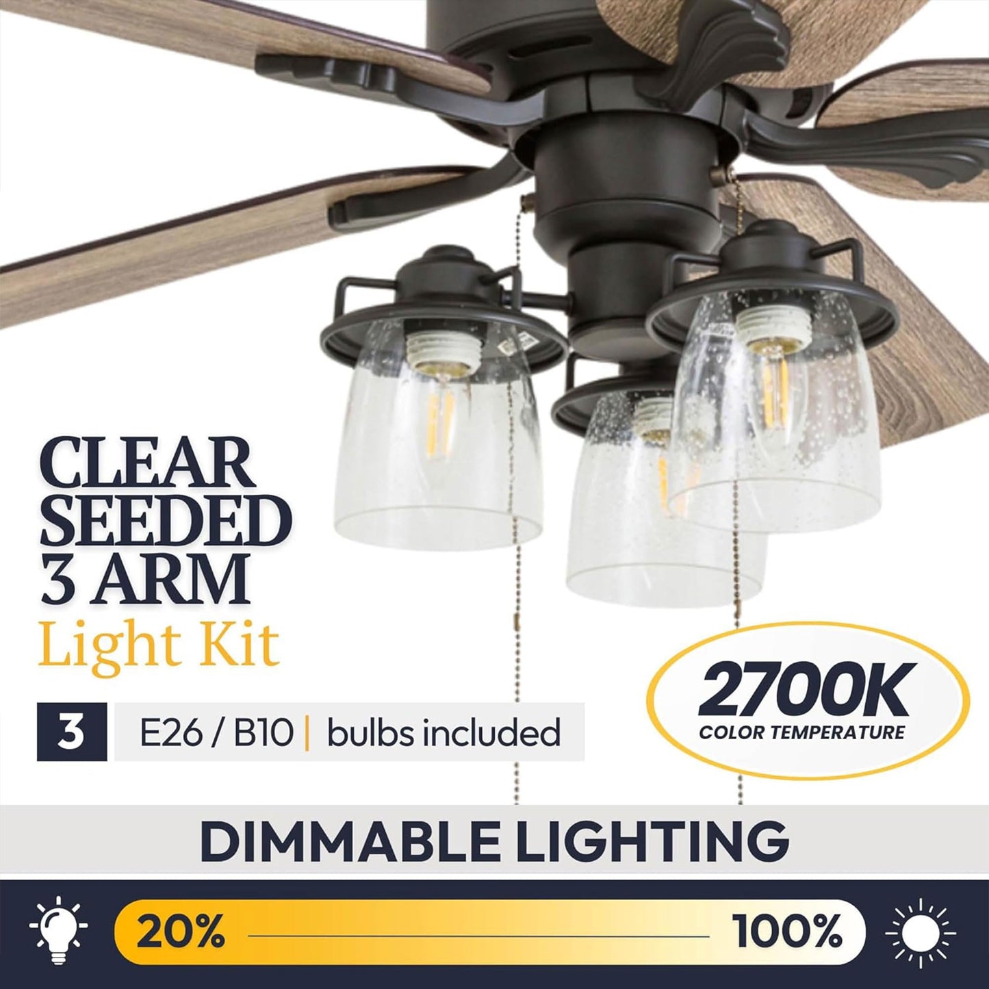 Prominence Home River Run 52" Farmhouse LED Ceiling Fan with Light and Pull Chain, Bronze - Large Indoor Electric Fan with 3 Mounting Options, 5 Dual