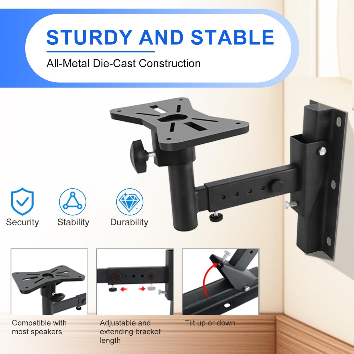 Yaeccc Pair of Speaker Wall Mounts, Universal Bookshelf Speaker Mounting Bracket,66 Lbs Max Capacity, Black
