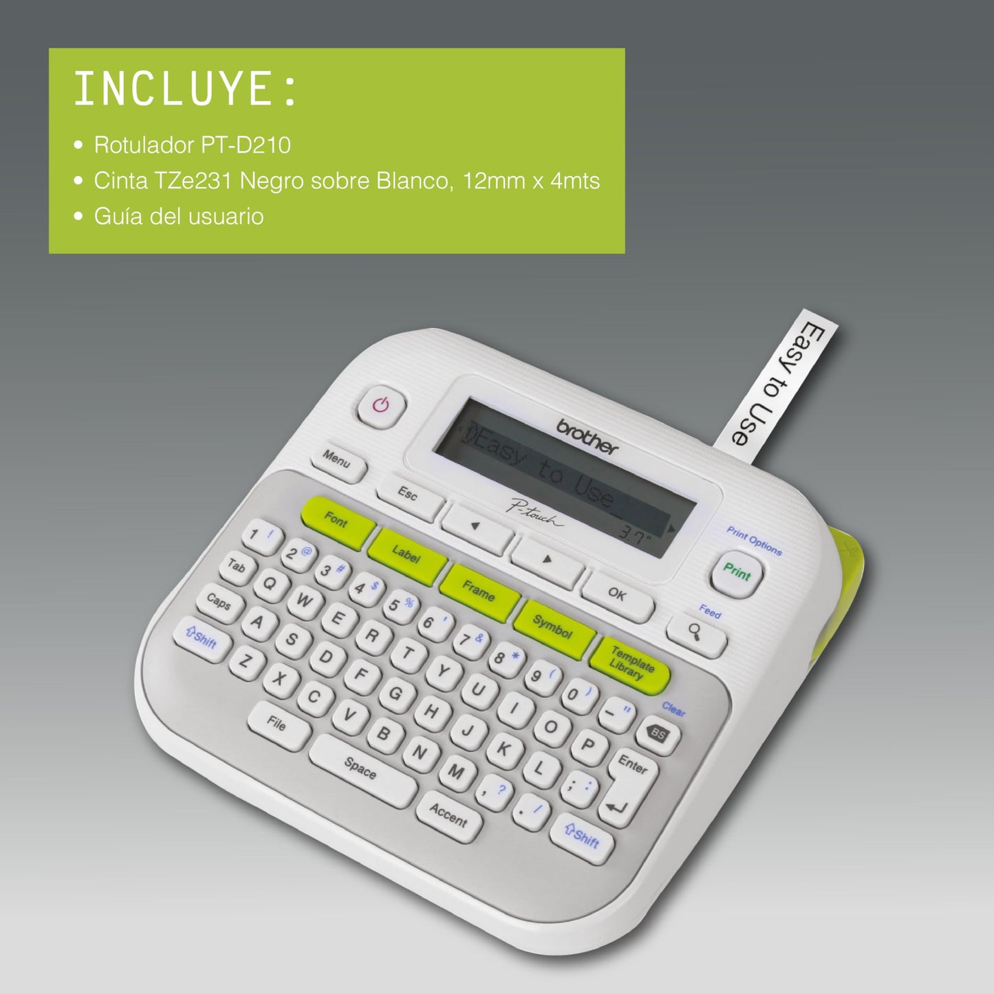 Brother P-touch, PTD210, Easy-to-Use Monochrome Label Maker, One-Touch Keys, Multiple Font Styles, 27 User-Friendly Templates, White