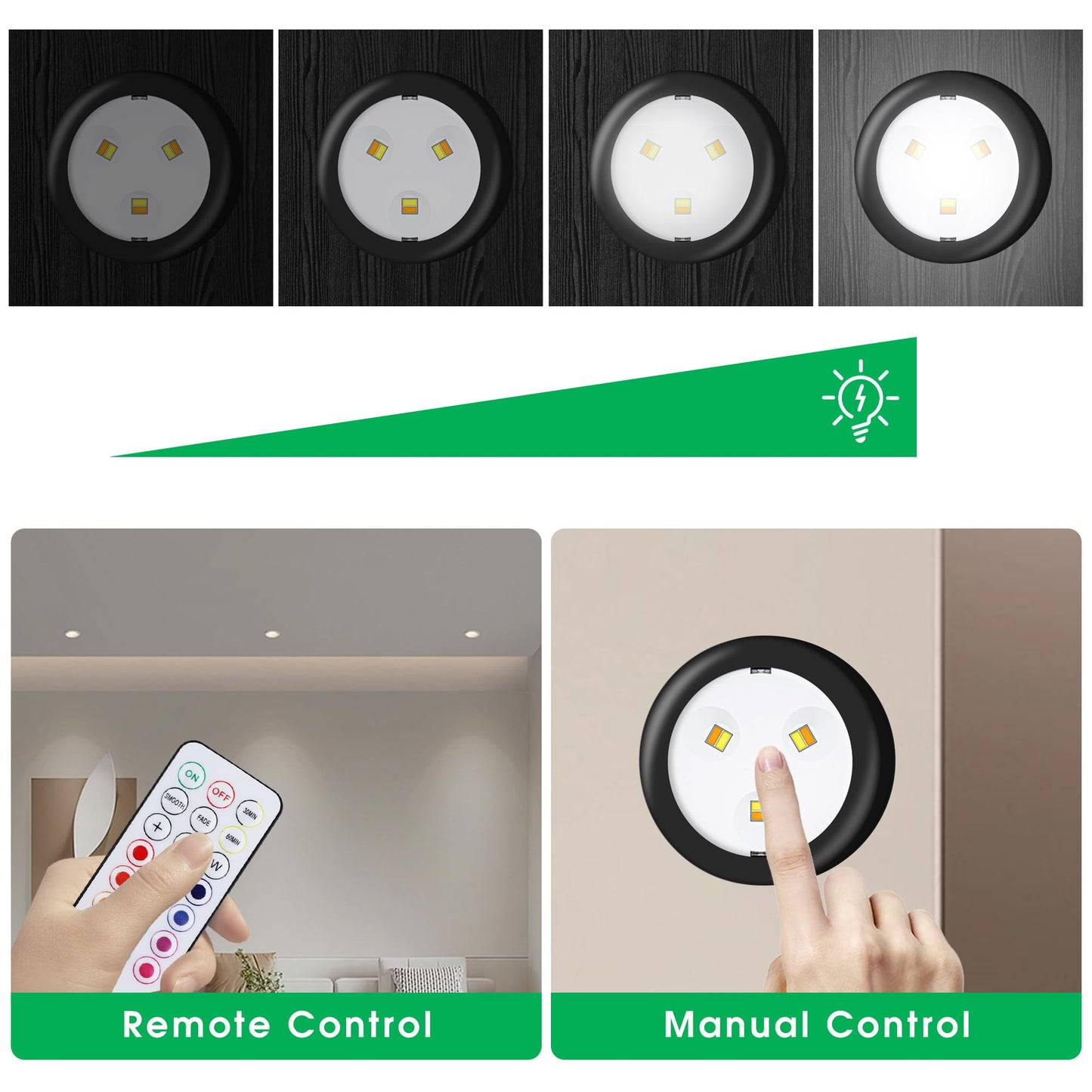 Puck Lights, 13 Colors Changeable LED Puck lightings Battery Powered Dimmable Under Cabinet Lights, Battery Powered Under Counter Lights with Wireless