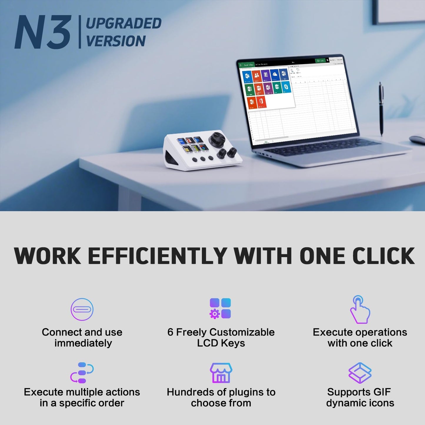 ActionRing Streaming Macro Keypad, Stream Controller Deck, Gaming Shortcut Keyboard, with 6 Customizable LCD Shortcut Keys, 3 Buttons and 3 Dials
