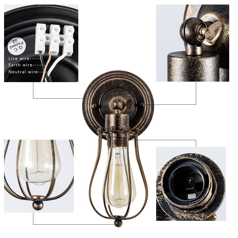 Vintage Wall Sconce Industrial Antique Oil Rubbed Mini Wire Long Cage Wall Lamp ;Moonkist (Oil Rubbed Bronze)