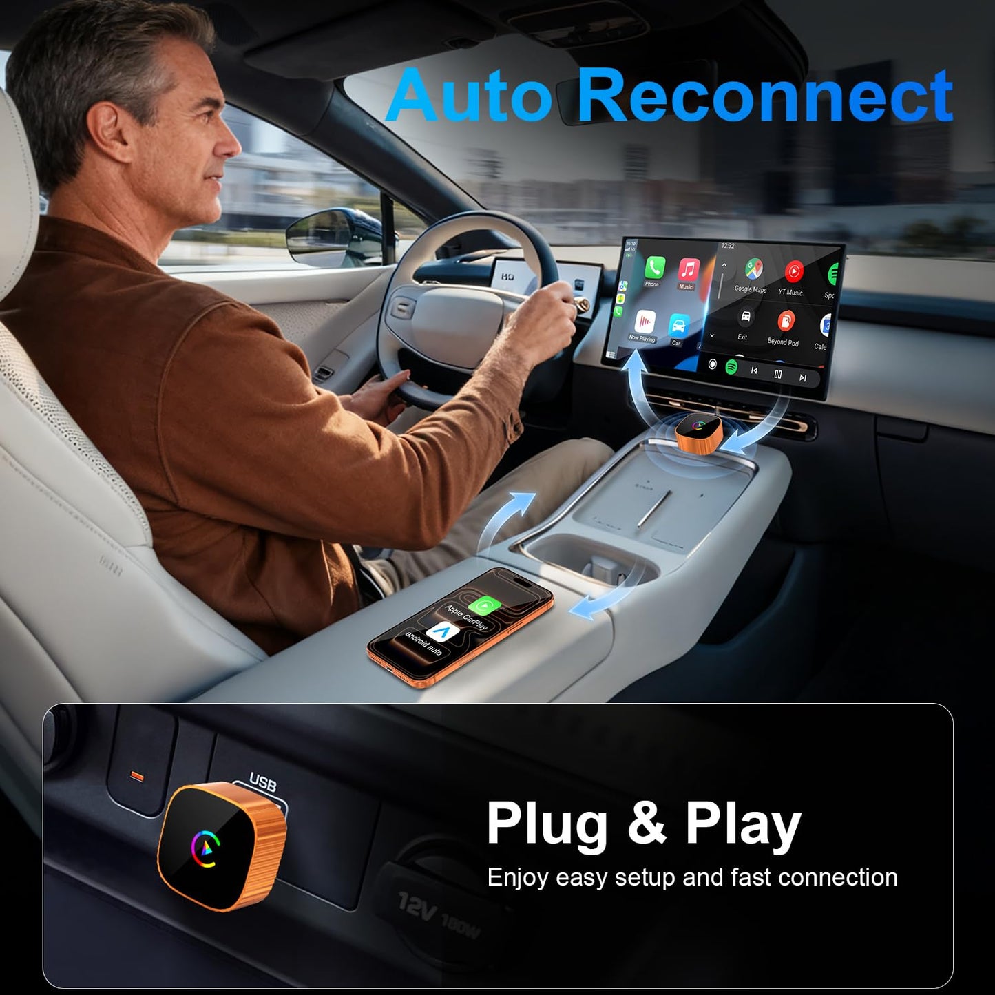 2-in-1 Wireless CarPlay for iPhone & Android Auto, Converts Wired to Wireless CarPlay, 2026 Upgrade, Faster & Stable Connection, Plug & Play, 1080P HD