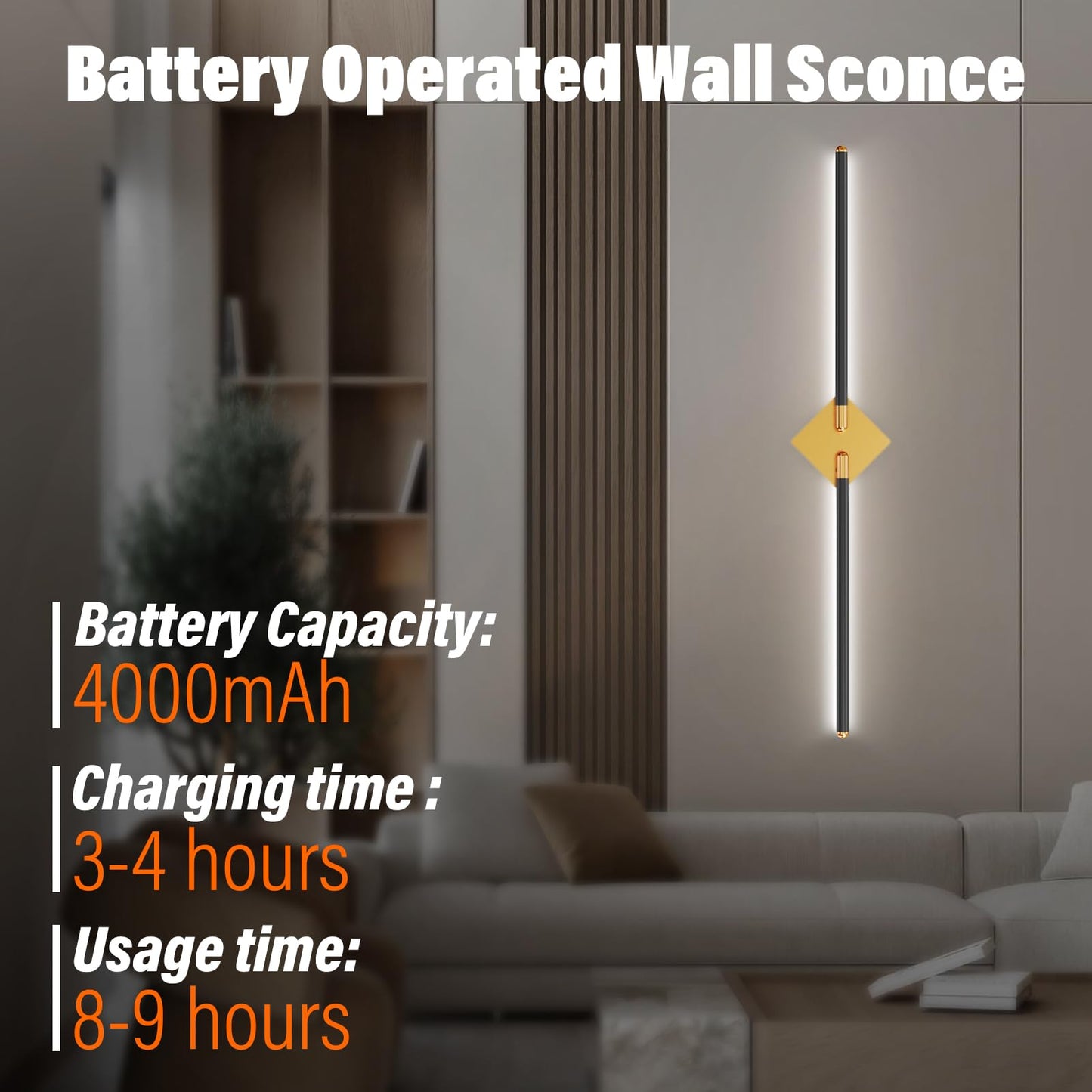 Crzbox Battery Operated Wall Sconce with Remote Control,Dimmable Battery Wall Sconce Set of 1, USB Rechargeable Wireless Wall Lights,300° Rotate LED