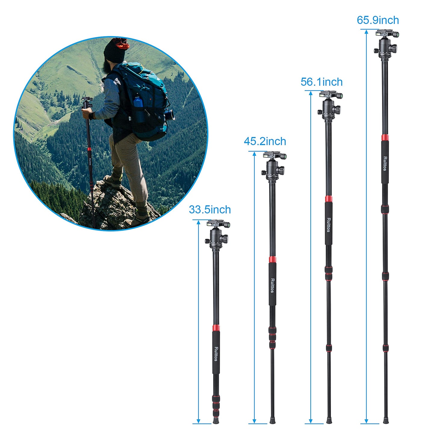 64” Camera Tripod and Monopod Kit with Panoramic Ball Head, Heavy Duty Complete Tripod for Canon, Nikon, Sony...Aluminum Alloy Made, Durable, Stable