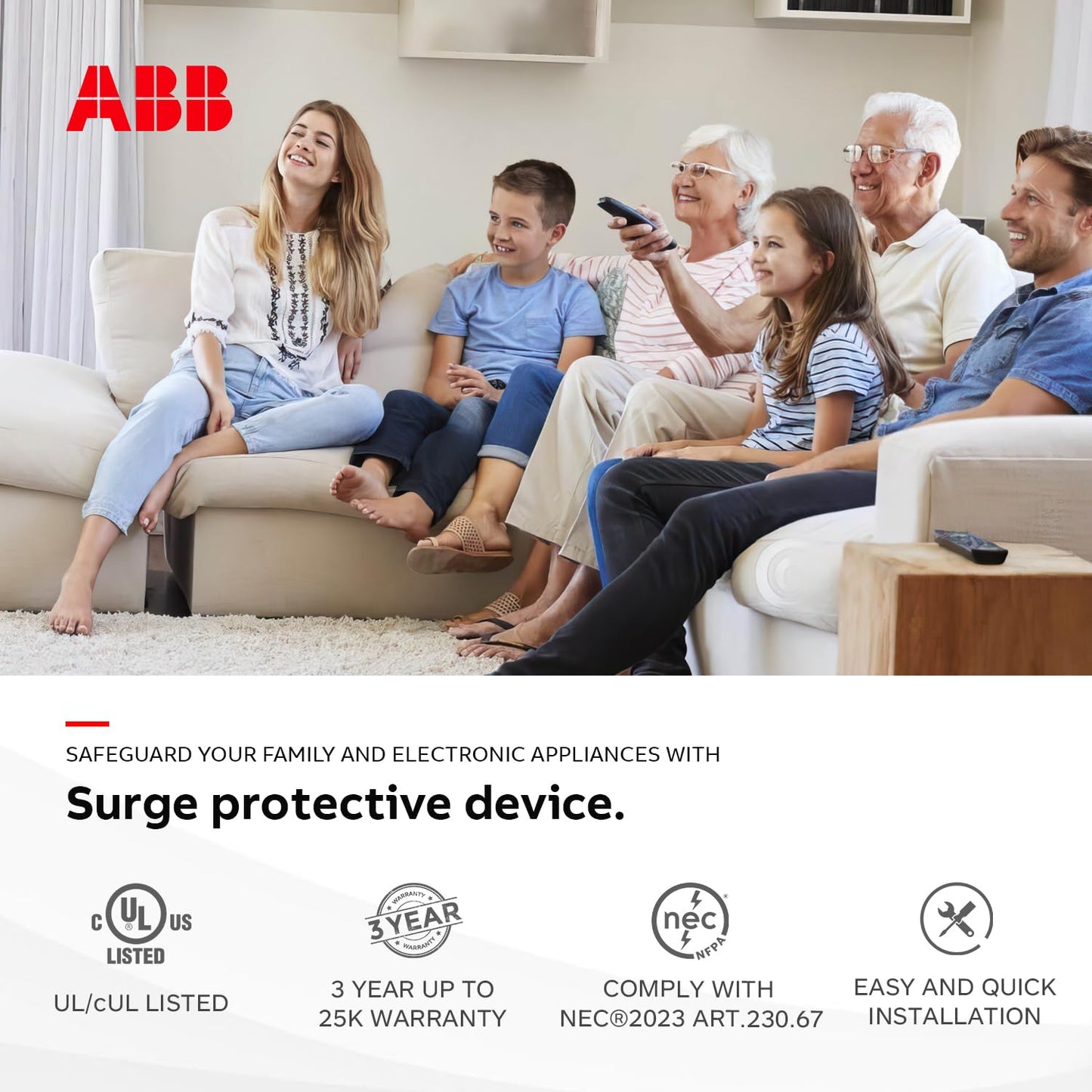THOMESURGEP by ABB • SurgePro™ Surge Protective Device • Externally Mounted Wired Residential SPD for Retail and Home • Type 1 SPD • Safe, Reliable