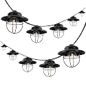 JONATHAN Y 10' Black 10-Light Rustic Farmhouse LED String Lights for Patio, Metal Cage Shade, Weatherproof Connectable Outdoor Hanging Lights, UL
