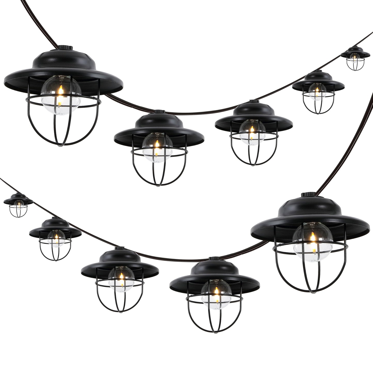 JONATHAN Y 10' Black 10-Light Rustic Farmhouse LED String Lights for Patio, Metal Cage Shade, Weatherproof Connectable Outdoor Hanging Lights, UL