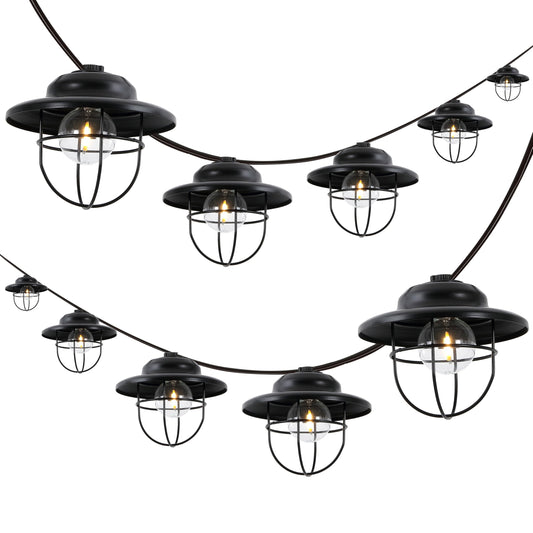 JONATHAN Y 10' Black 10-Light Rustic Farmhouse LED String Lights for Patio, Metal Cage Shade, Weatherproof Connectable Outdoor Hanging Lights, UL