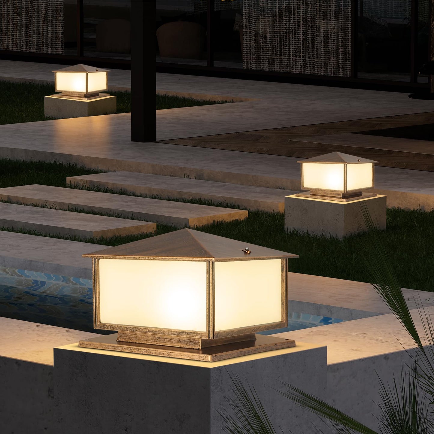 SLAWA Outdoor Post Lights with Mount Base, Exterior Patio Pillar Lights Outdoor Fixture with Aluminum Housing, Outdoor Column Lights Fixture