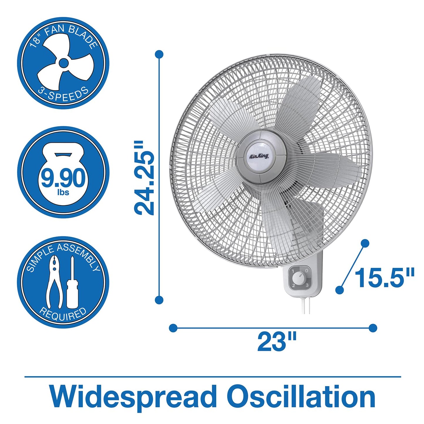Air King 9018 Commercial Grade Oscillating Wall Mount Fan, 18-Inch , White