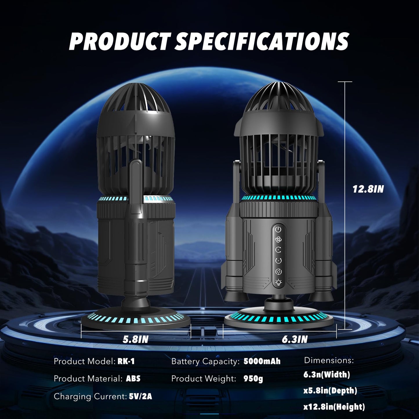 wiewoyakr Desktop Air Circulator Fan with 110° Vertical & 135° Horizontal Auto Oscillation,5000mAh,RGB Ambient Light & Mist Spray,Quiet USB Desk Fan