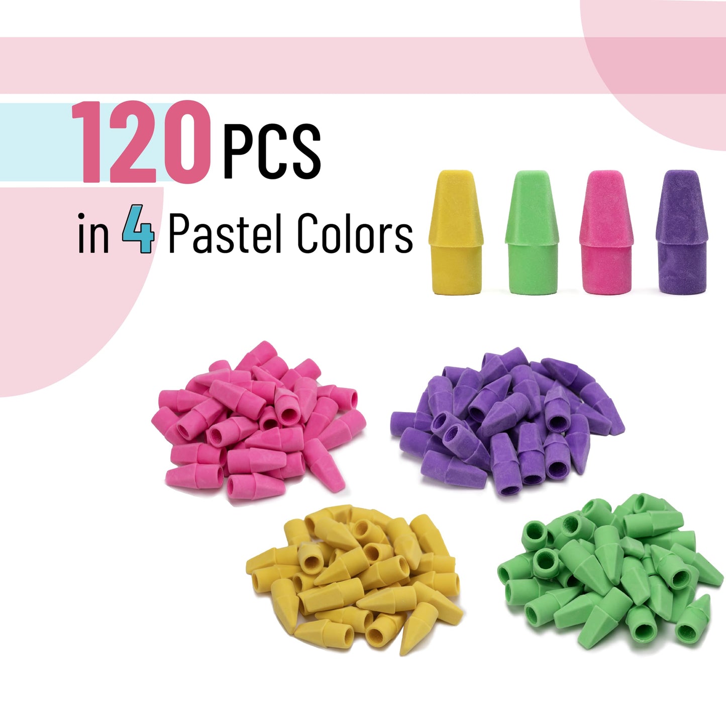 Mr. Pen Erasers for Pencils, 120 Pack, Pencil Top Erasers, Eraser Caps