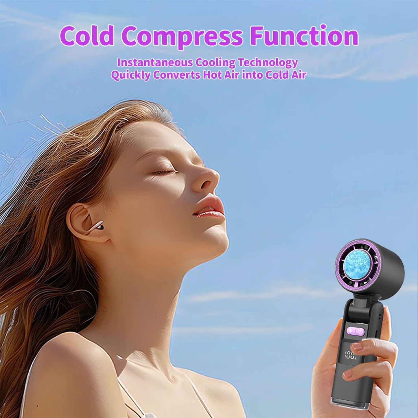 Bryzalor Ice Cooling Handheld Personal Fans- Portable 100 Speeds, Foldable & Neck-Hanging Design, Rechargeable Mini Fans USB Charge for Pocket