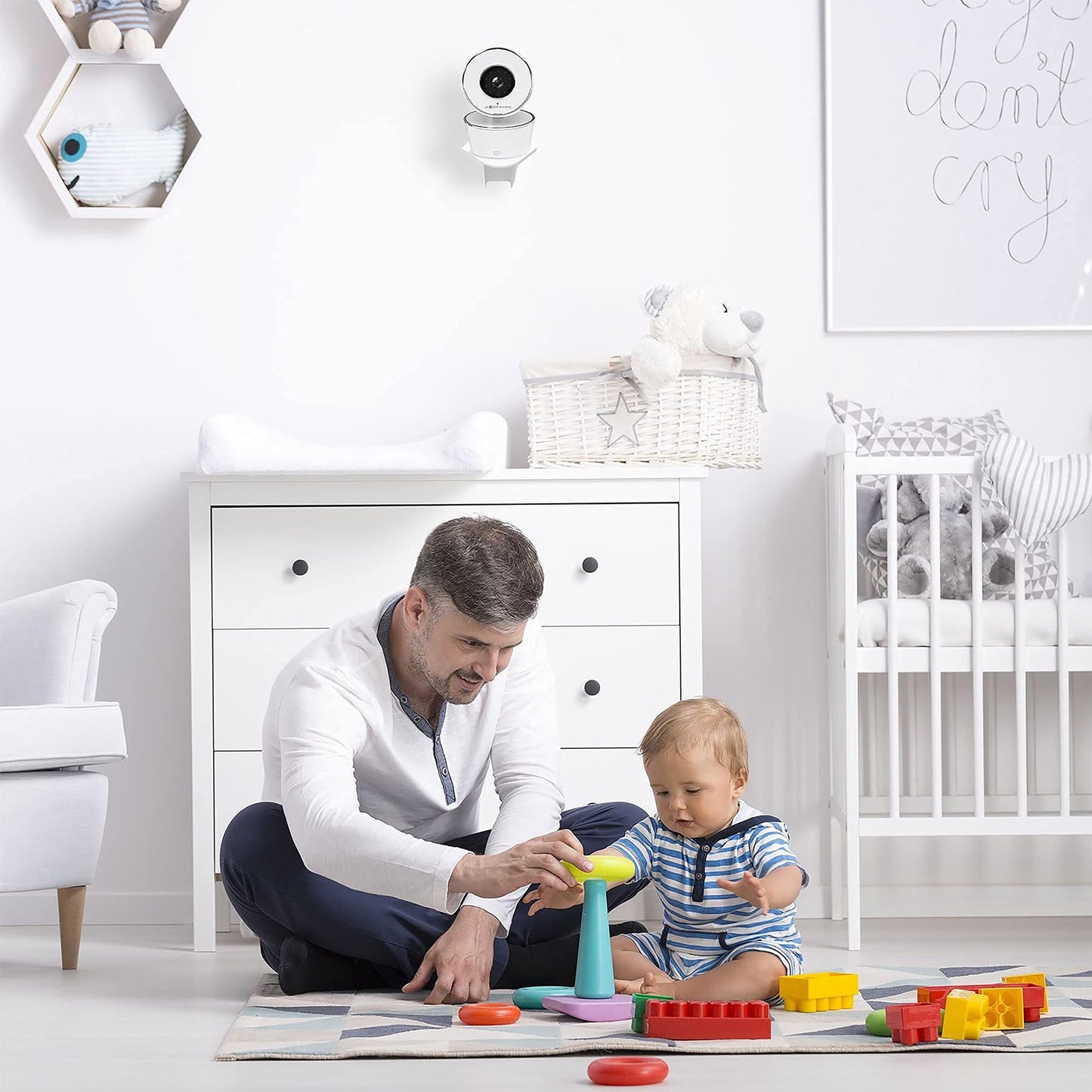 Vusee Anywhere Baby Monitor Wall Mount - No-Drill Adhesive Shelf for Cameras - Compatible with Most Baby Monitor Brands - White, 1 Pack