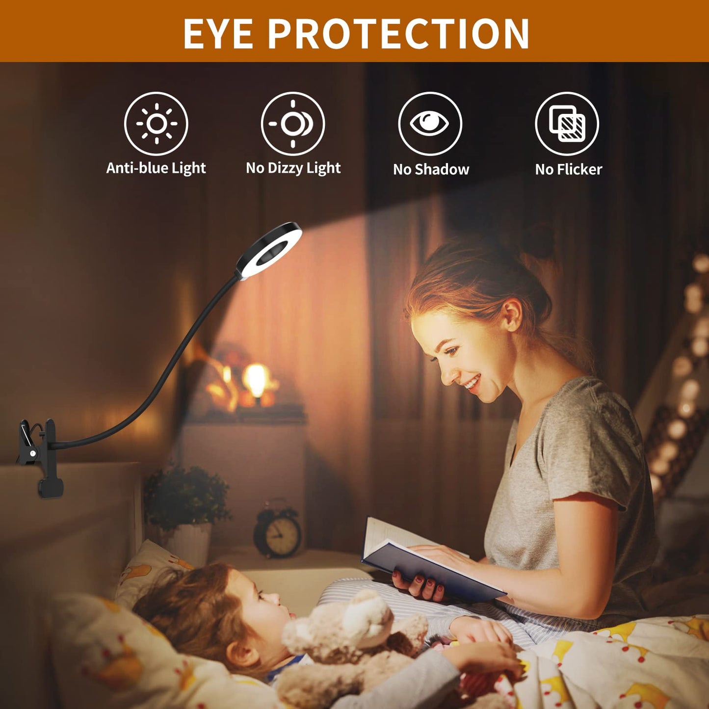 iZELL Desk Lamp, [3 Color Modes & 10 Brightness] LED Reading Light with Clamp, Silicone Flexible Arm Book Light for Kids Reading Book in Bed at Night