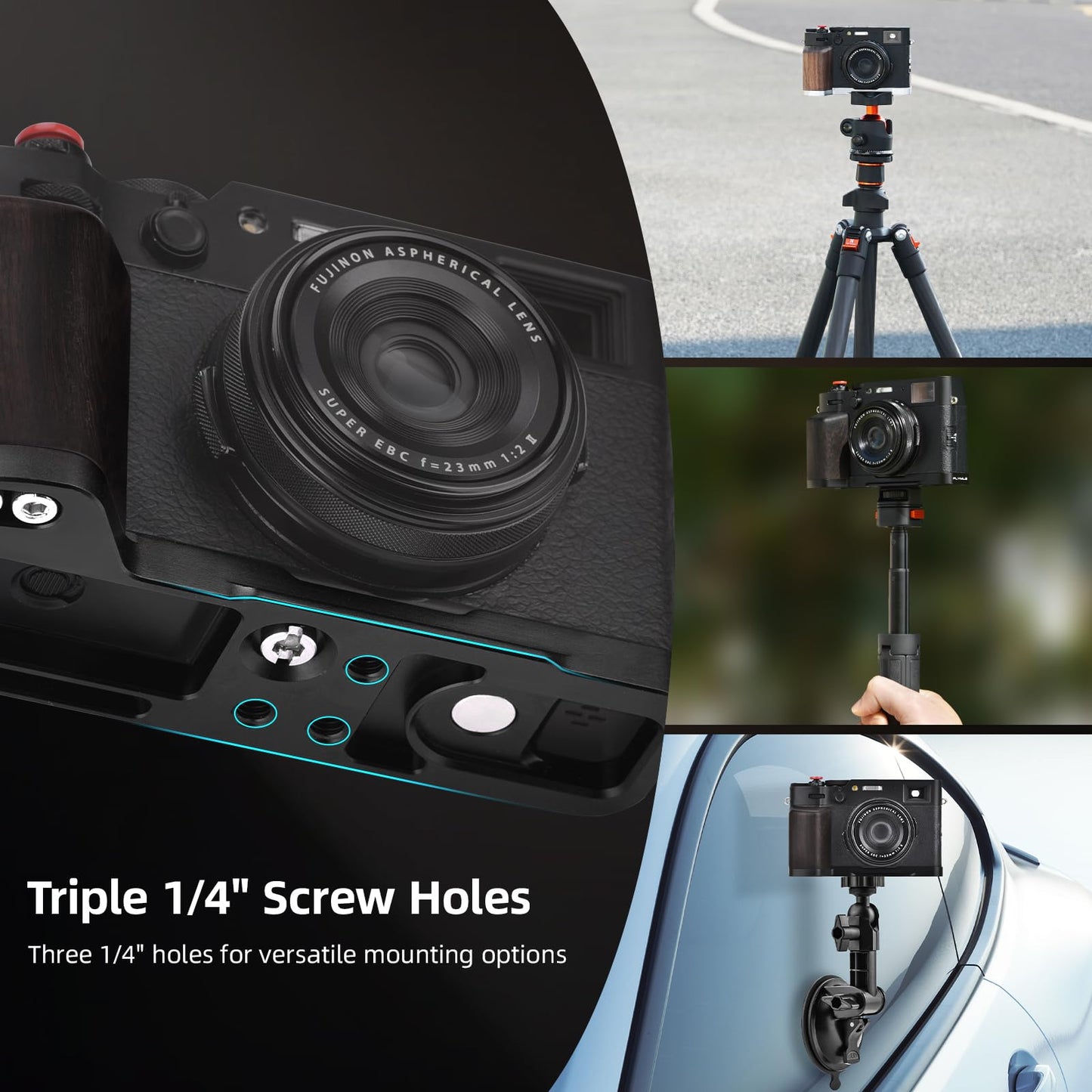 BRDRC Handle Grip for FUJIFILM X100VI, L-Shape Grip Mount with 1/4 Screw Adapter & Arca Quick Release Plate & Shutter Button for Fuji X100VI Camera