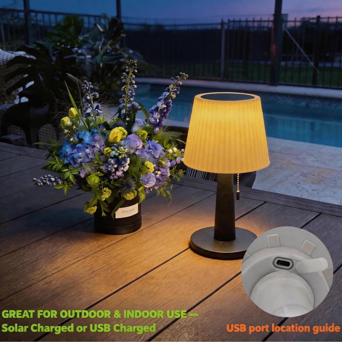 Beautyard Solar Table Lamps Outdoor Indoor - Mothers Gifts 3 Lighting Modes, 4000mAh Eye-Caring LED Waterproof Cordless Solar Desk Lamp with Pull