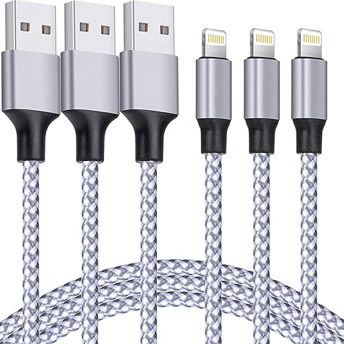 Alovzi iPhone Lightning Cable 3Pack - 6FT Nylon Braided, MFi Certified, USB Fast Charger for iPhone 14/13/12/11 Pro Max/XS MAX/XR/XS/X/8/iPad