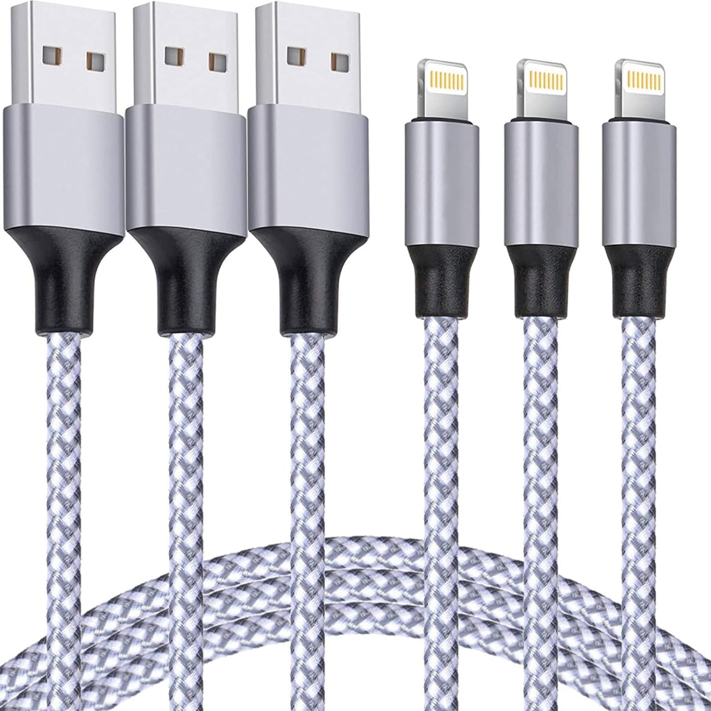 Alovzi iPhone Lightning Cable 3Pack - 6FT Nylon Braided, MFi Certified, USB Fast Charger for iPhone 14/13/12/11 Pro Max/XS MAX/XR/XS/X/8/iPad