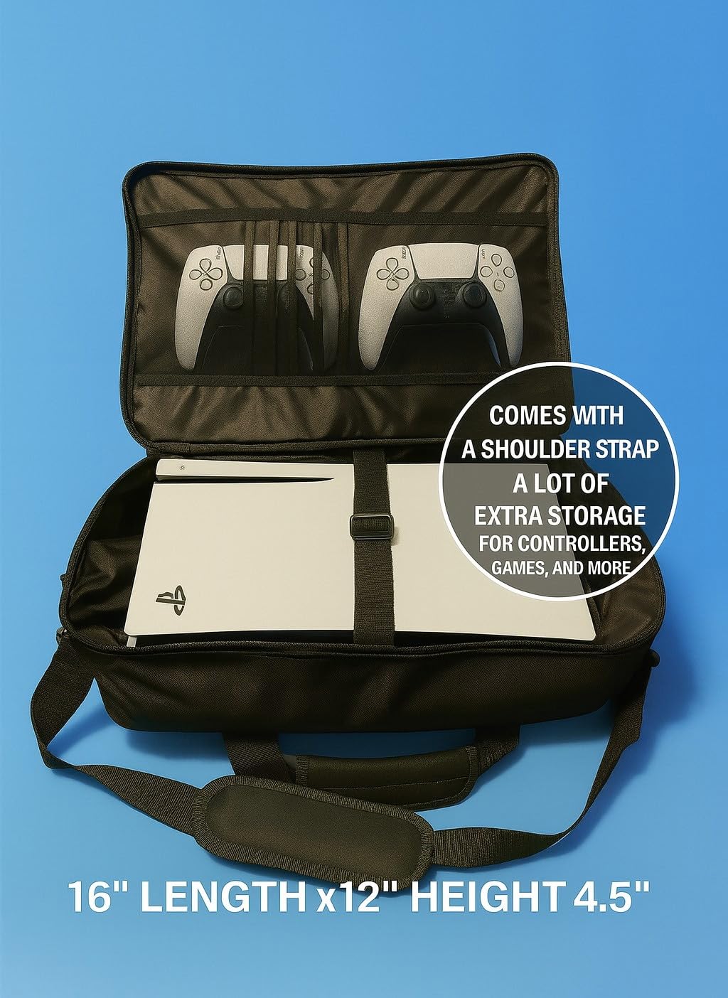 Sill Games Carrying Case compatible with PS5 with Strap, Protective PlayStation 5 Travel Bag for Console, Controllers & Game Discs, Durable PS5 Case