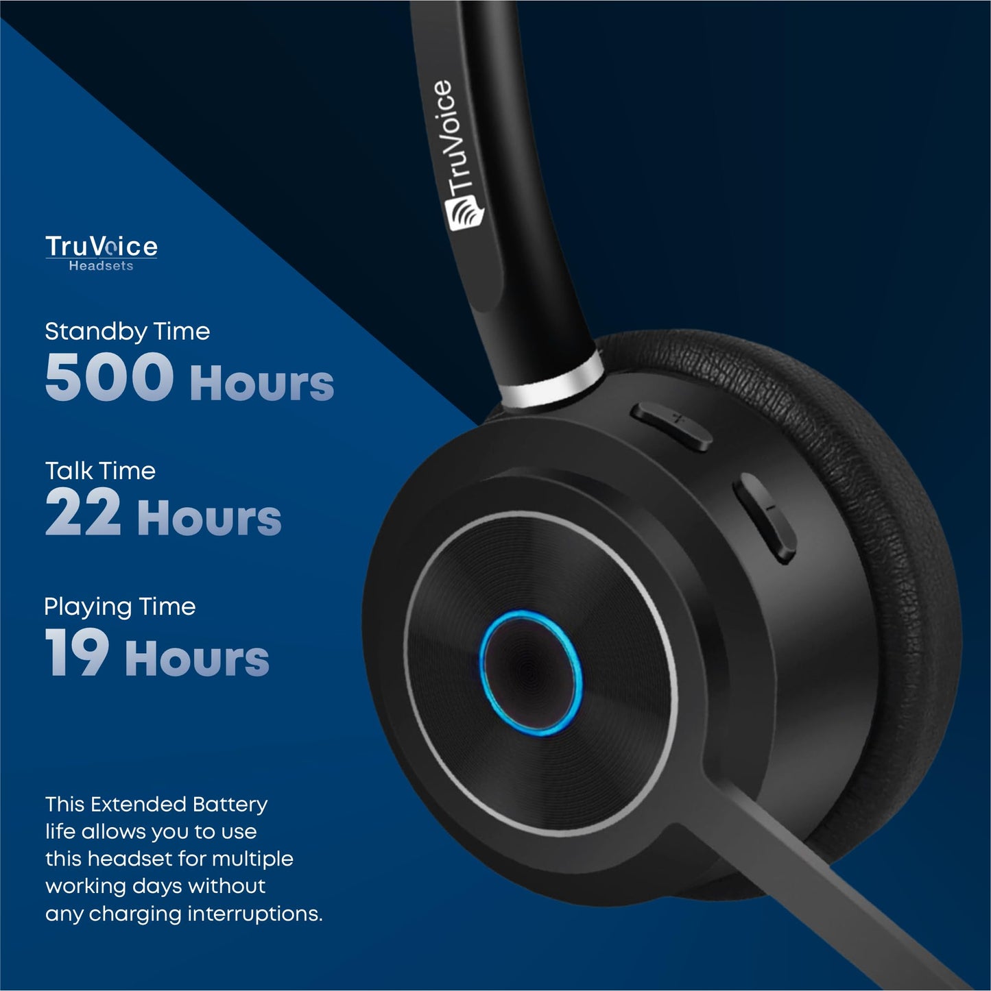 TruVoice BT85 Wireless Bluetooth Headset with V5.2 USB Dongle | Noise Suppression Speakers and NC Microphone | Fast Charging with 22 Hour Talk Time