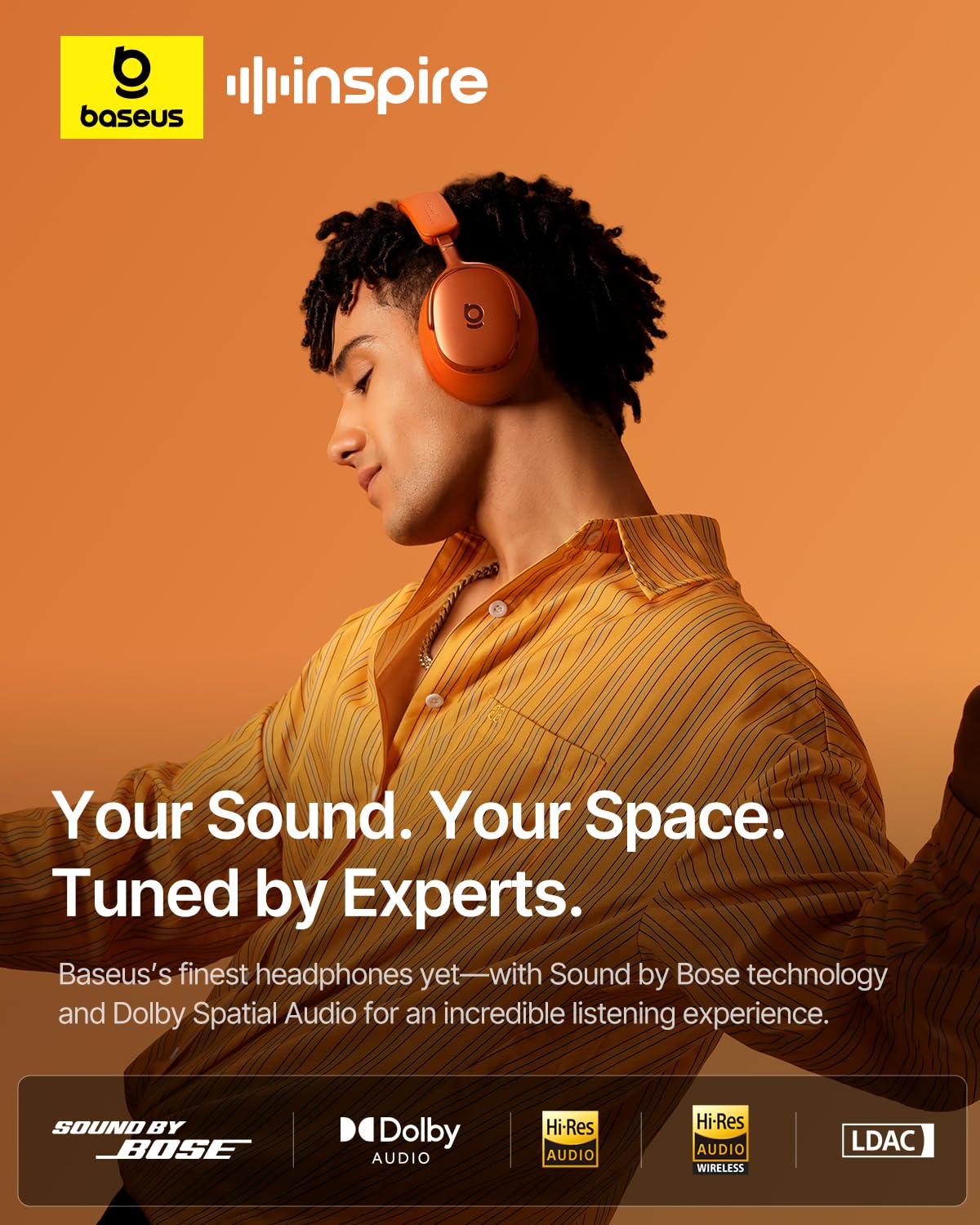 Baseus Inspire XH1 Adaptive Active Noise Cancelling Headphones, Sound by Bose, Dolby Audio, Premium Real-Time Adaptive ANC, Adaptive Tuning Rich…