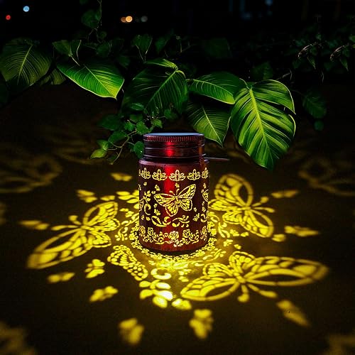 2pack Butterfly Solar Lanterns Outdoor Waterproof Hanging Solar Lights Gifts for Women Men Metal Bird Decorative LED Lanterns for Yard, Patio, Lawn