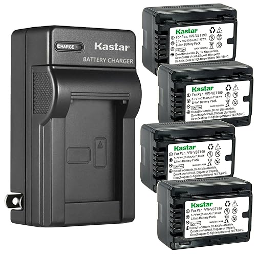 Kastar 4-Pack Battery and AC Wall Charger Replacement for Panasonic HC-V550M, HC-V550K, HC-V620M, HC-V710, HC-V720, HC-V720M, HC-V720GK, HC-V720MGK