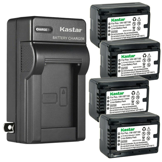 Kastar 4-Pack Battery and AC Wall Charger Replacement for Panasonic HC-V550M, HC-V550K, HC-V620M, HC-V710, HC-V720, HC-V720M, HC-V720GK, HC-V720MGK