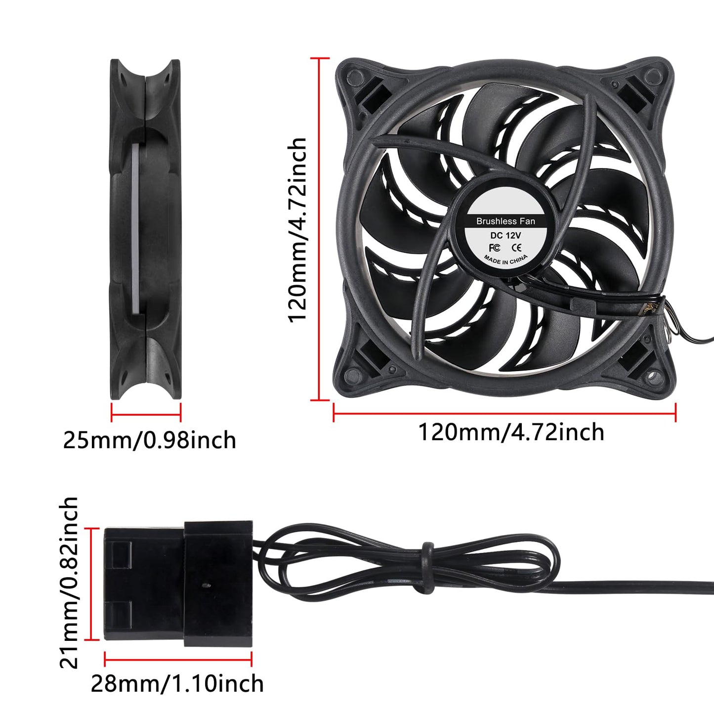 UMLIFE 2PACK DC 12V RGB LED Low Noise PC case Fan 12cm, 12025 DC brushless Fan 120mm with Hydraulic Bearing for Gaming PC Cases, 120mm Silent RGB