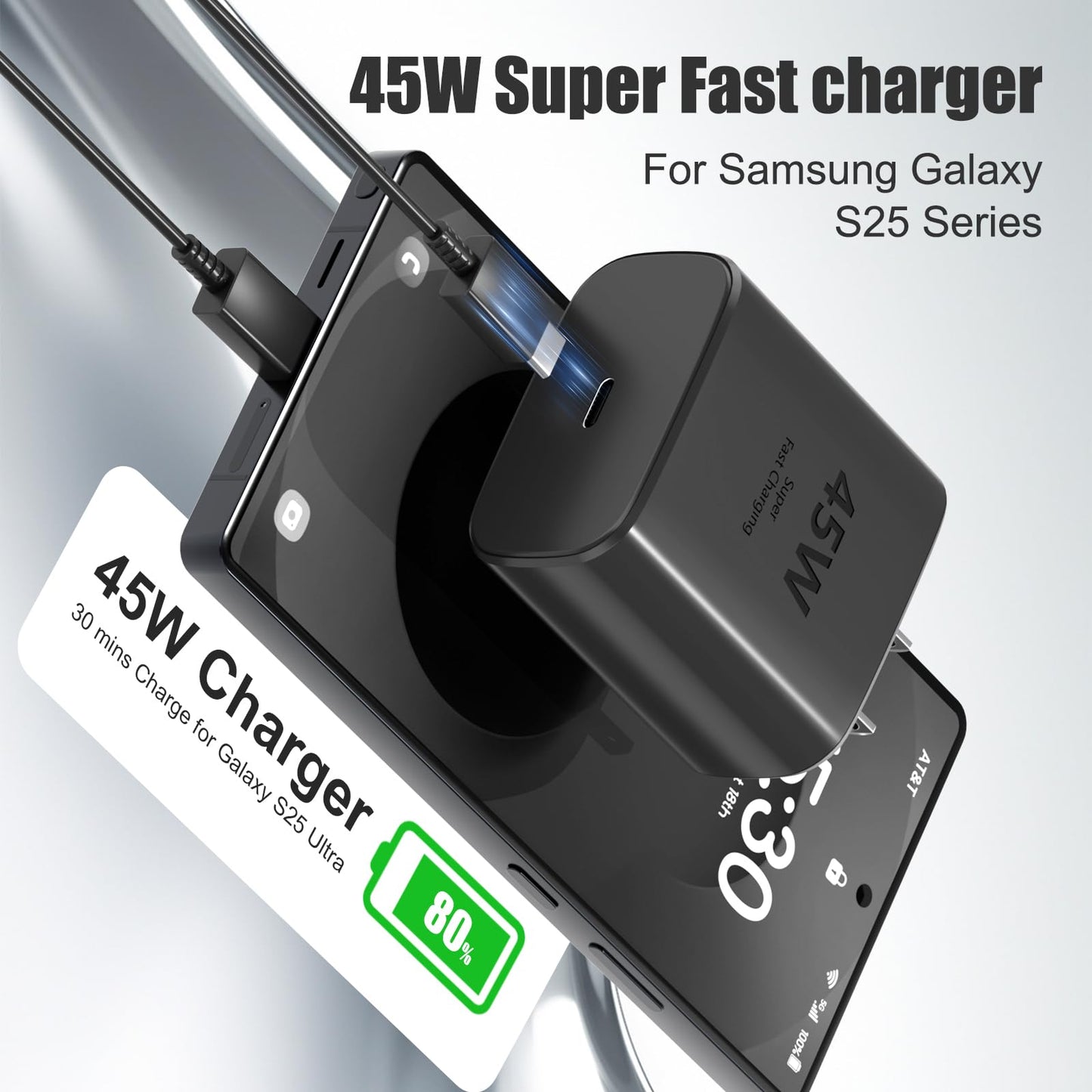 Samsung 45W Super Fast Charger,USB C Android Phone Charger Fast Charging Block &6.6FT USBC to USBC Cable 2Pack for Galaxy S26 Ultra/26+/S25