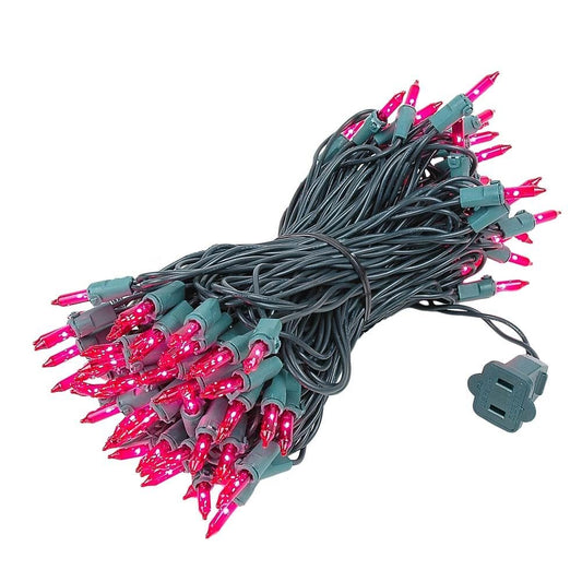 Novelty Lights 50 Feet 100 Bulbs Traditional Incandescent Mini Lights, Pink on Green Wire with 6" Spacing, Commercial Grade and UL Listed