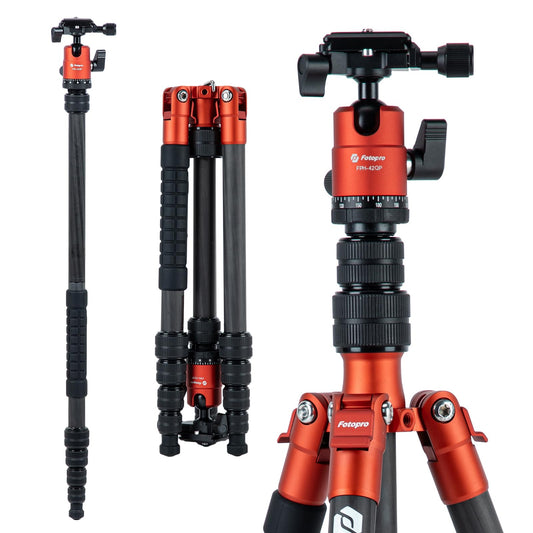 Fotopro 62" Carbon Fiber Travel Tripod, Lightweight Compact Camera Tripod with Ball Head, Detachable Monopod with Arca-Swiss Release Plate and Bag
