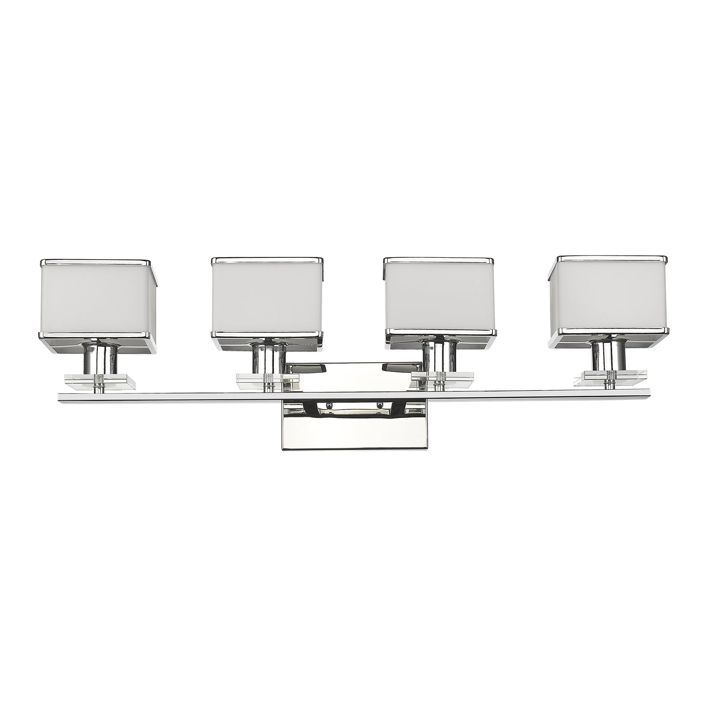 RADIANCE Goods Contemporary 4 Light Chrome Finish White Opal Glass Bath Vanity Wall Fixture 32" Wide