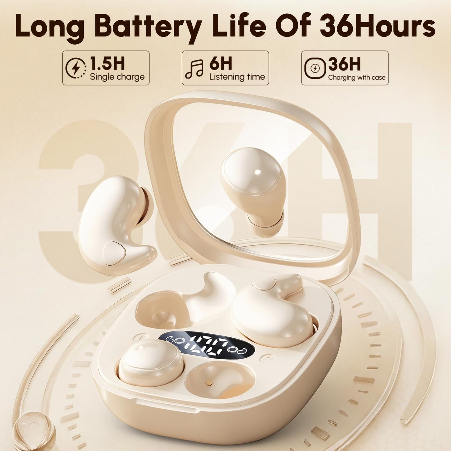 Sleep Earbuds for Side Sleepers, 2 in 1 Mini Earbuds Wireless Bluetooth for Sleeping, Discreet in-Ear Earphones for Small Ear Canals, Noise