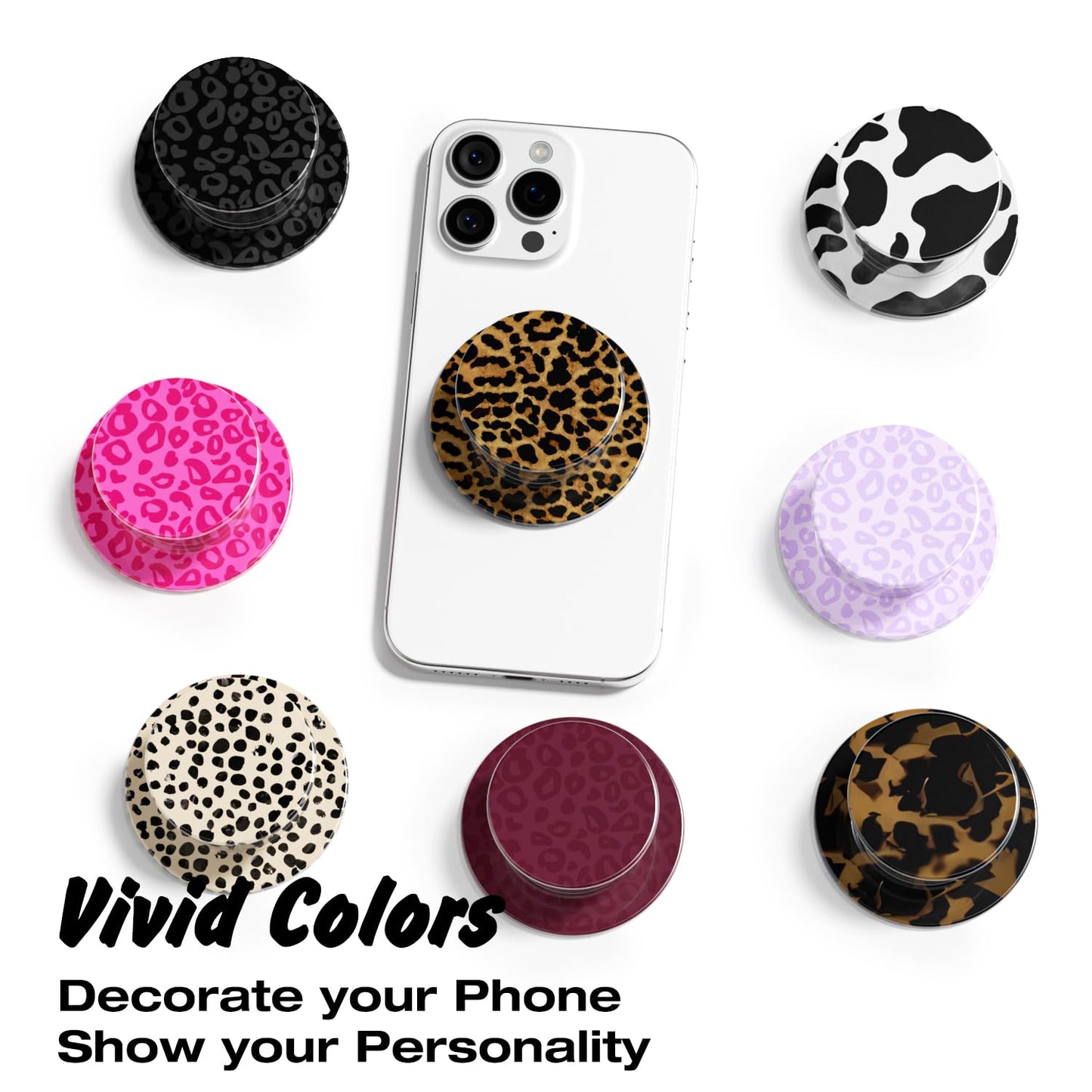 Svanove Magnetic Phone Grip Compatible with Magsafe Phone Grip Holder, Collapsible Cheetah Print Mag Safe Cellphone Grips Kickstand, Cute Leopard