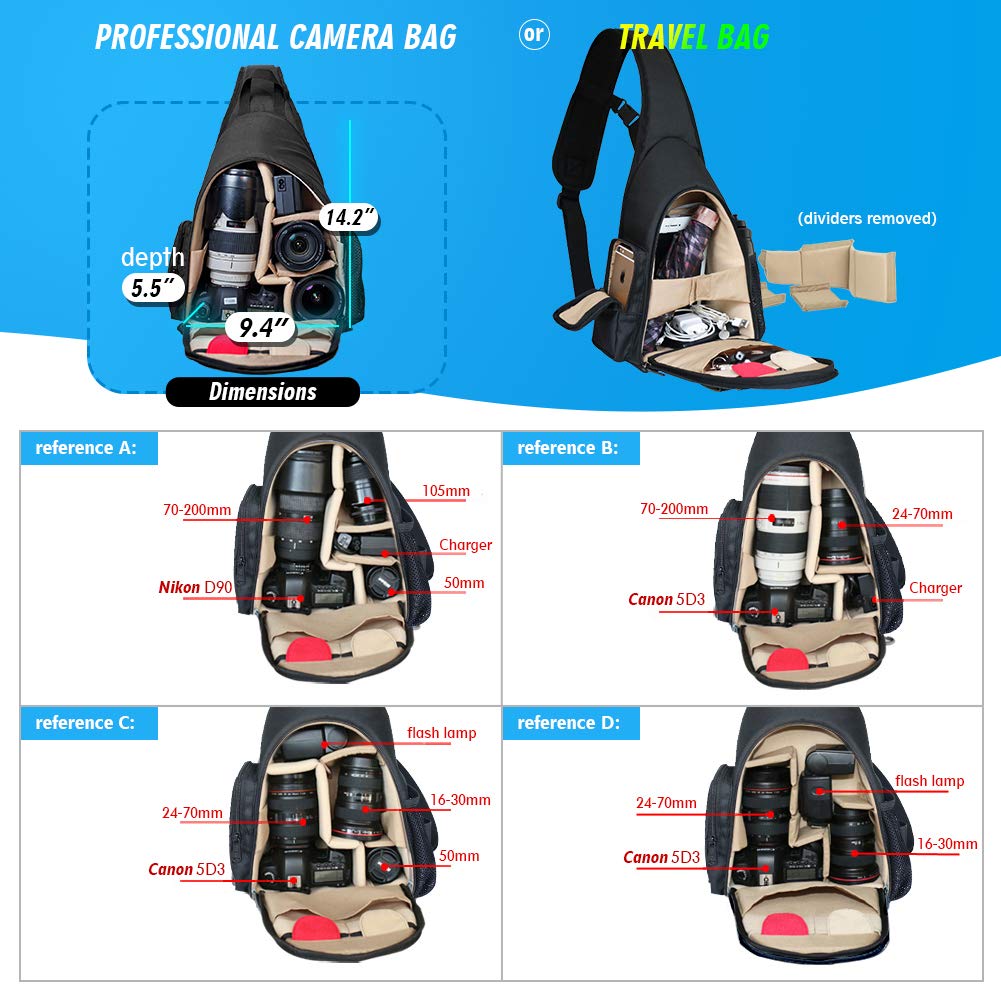 BPAULL DSLR Camera Bag Waterproof Camera Sling Backpack with Rain Cover Outdoor Travel Backpack Camera Bag Case for Laptop Canon Nikon Sony Pentax