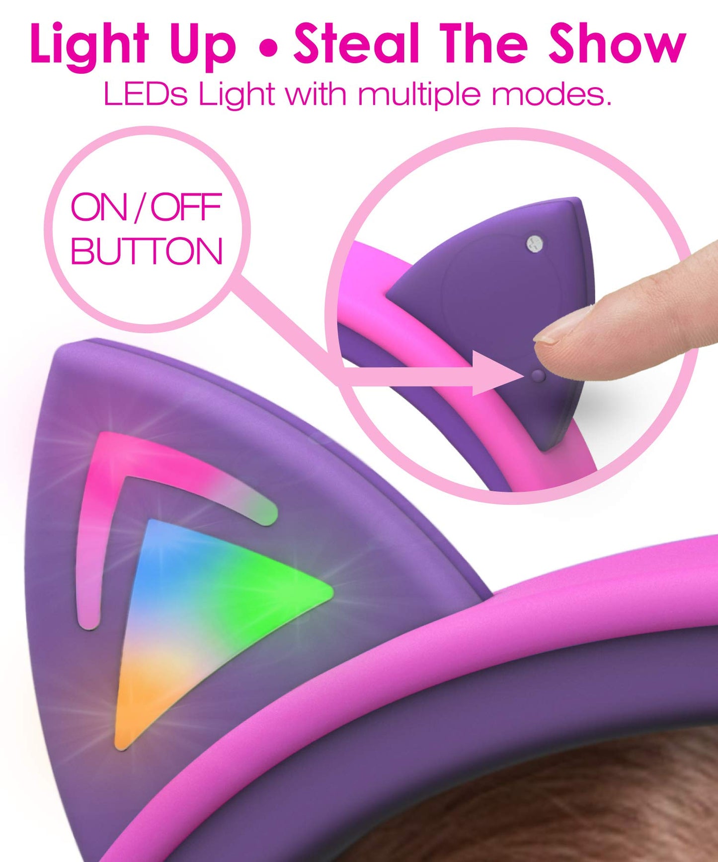 FosPower Kids Headphones with LED Cat Ears (85dB Safe Volume Limit), 3.5mm Soft On-Ear Wired Headphones with Tangle-Free Laced Cables