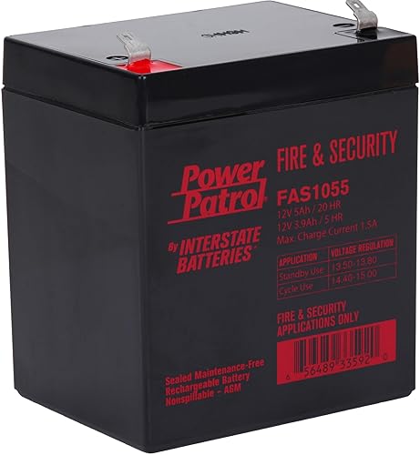 Interstate Batteries 12V 5Ah Fire & Security Battery - F1 Terminal, SLA AGM VRLA Power Patrol, Rechargeable Replacement for Fire Alarms, Locks…