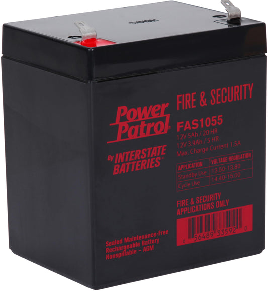 Interstate Batteries 12V 5Ah Fire & Security Battery - F1 Terminal, SLA AGM VRLA Power Patrol, Rechargeable Replacement for Fire Alarms, Locks…